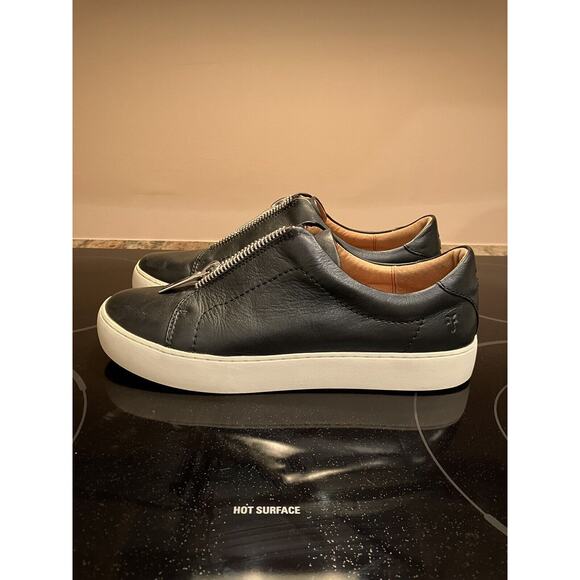 Frye Lena Zip Low Top Black Leather Zipper Sneaker Platform Shoes US W’s 9.5 - Picture 1 of 8